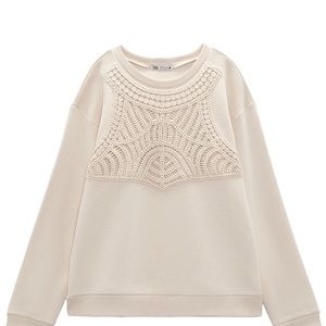 Zara Crochet Cream Sweater Size Small - image 1